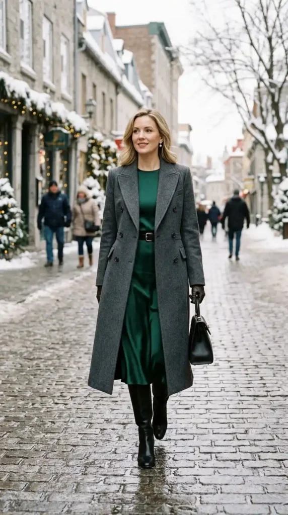 16 Timeless and Elegant Old Money Winter Outfits for Women 14 the-silk-midi-dress-under-a-tailored-coat