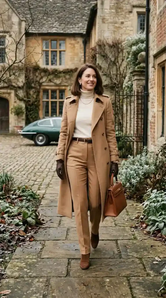 16 Timeless and Elegant Old Money Winter Outfits for Women 6 the-tailored-camel-trousers-and-fine-knit