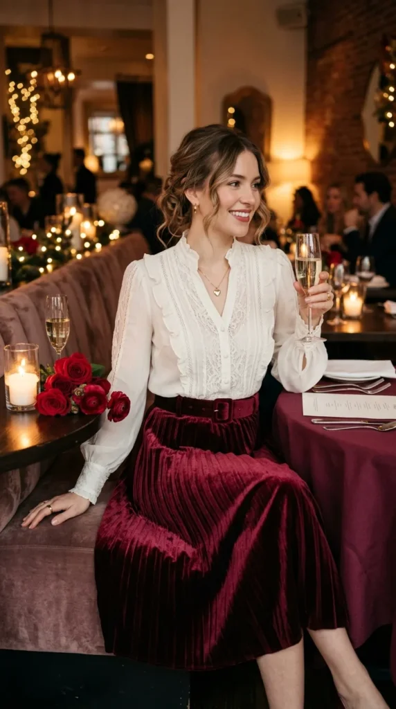 white-blouse-with-high-waisted-skirt