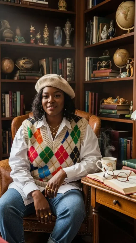 16+ Trendy Winter Outfits for Black Girls to Elevate Your Style 5 chunky-knit-vest-layering