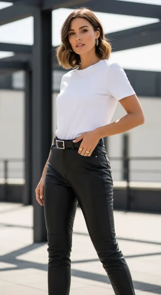 classic-black-leather-pants-with-a-white-tee