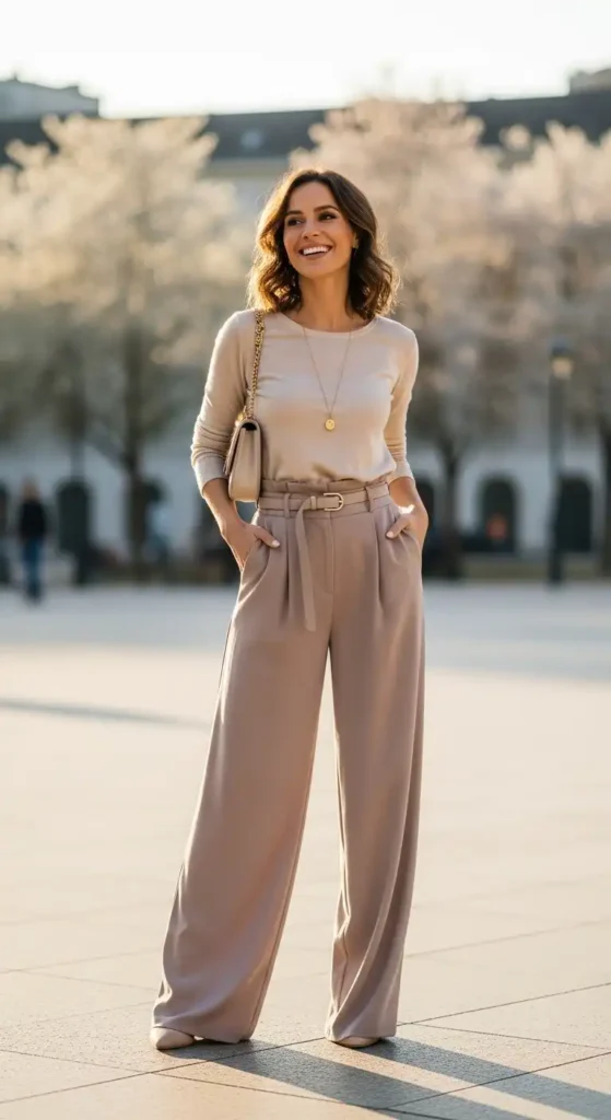 16 Fresh Spring Outfits That Keep You Stylish and Beautiful Daily 2 effortless-neutrals-with-wide-leg-trousers