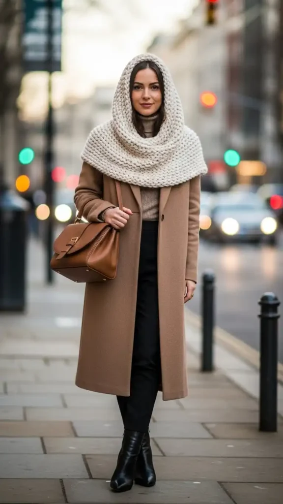 17 Trendy Winter Street Style Outfit Ideas for Women to Wear This Season 12 knitted-hood-sophistication