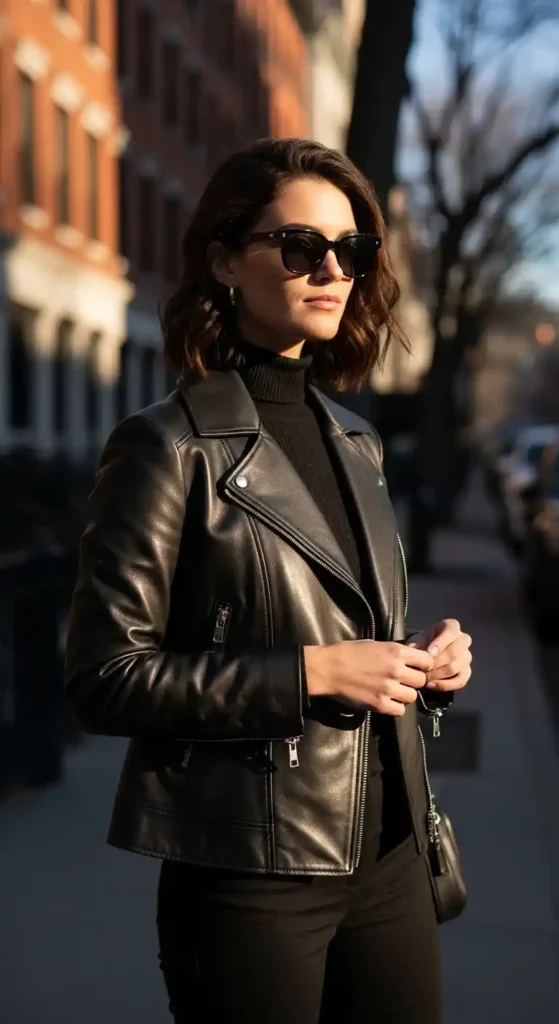 layered-leather-look-with-a-long-coat