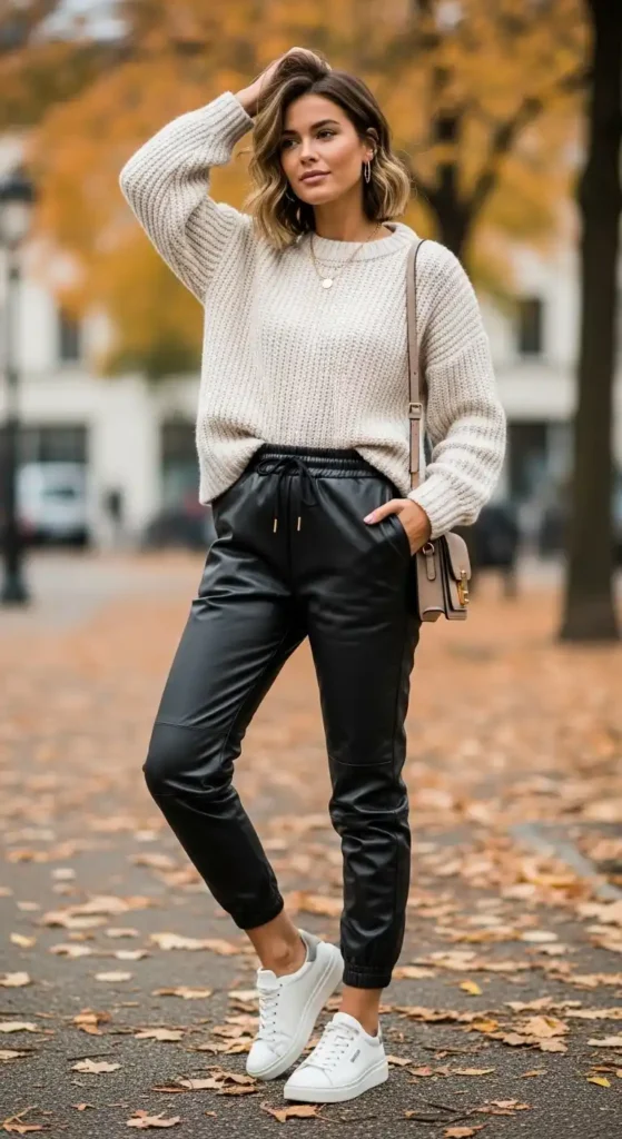 leather-joggers-with-a-cozy-knit-sweater