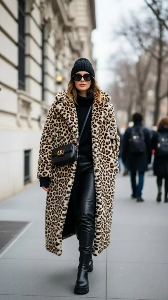 17 Trendy Winter Street Style Outfit Ideas for Women to Wear This Season 8 leopard-print-pop