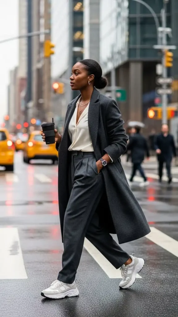 16+ Trendy Winter Outfits for Black Girls to Elevate Your Style 17 long-wool-coat-dad-sneakers