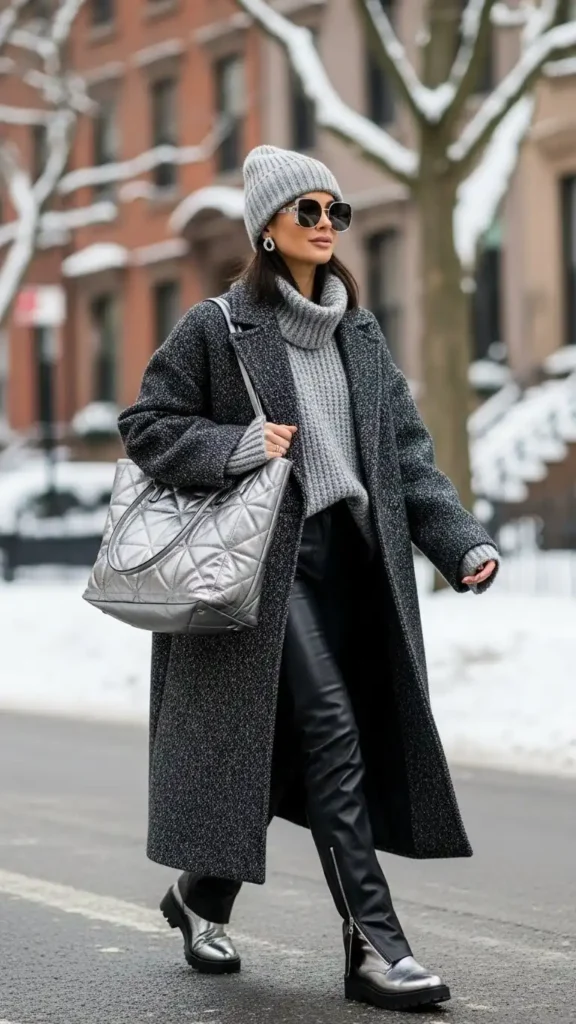 17 Trendy Winter Street Style Outfit Ideas for Women to Wear This Season 16 metallic-silver-accents