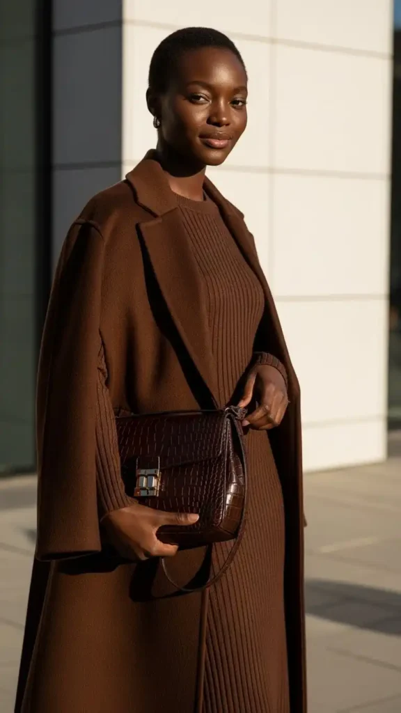 16+ Trendy Winter Outfits for Black Girls to Elevate Your Style 3 monochromatic-chocolate-layers