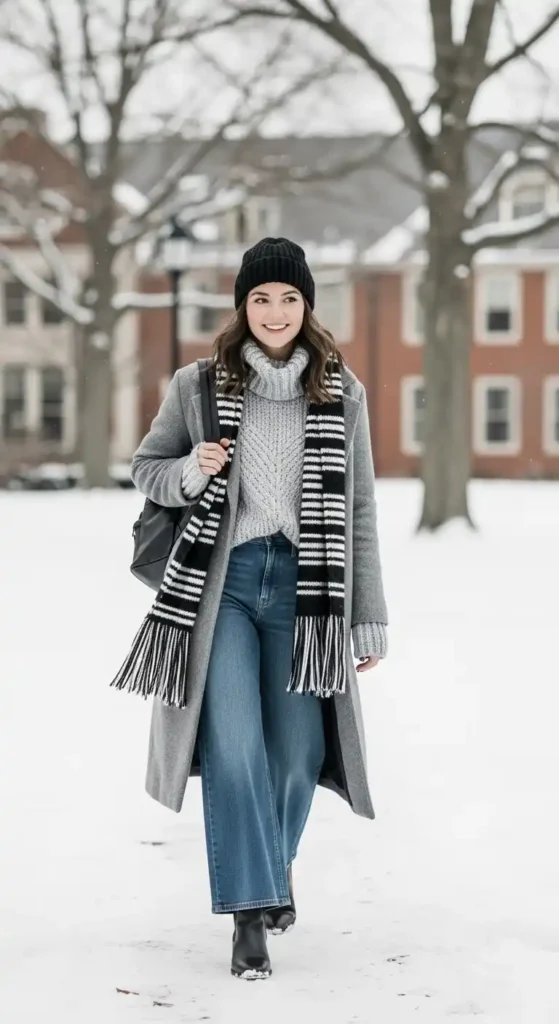 How to Style Winter Outfits for College Girls on a Budget 13 monochrome-elegance-with-wide-leg-jeans