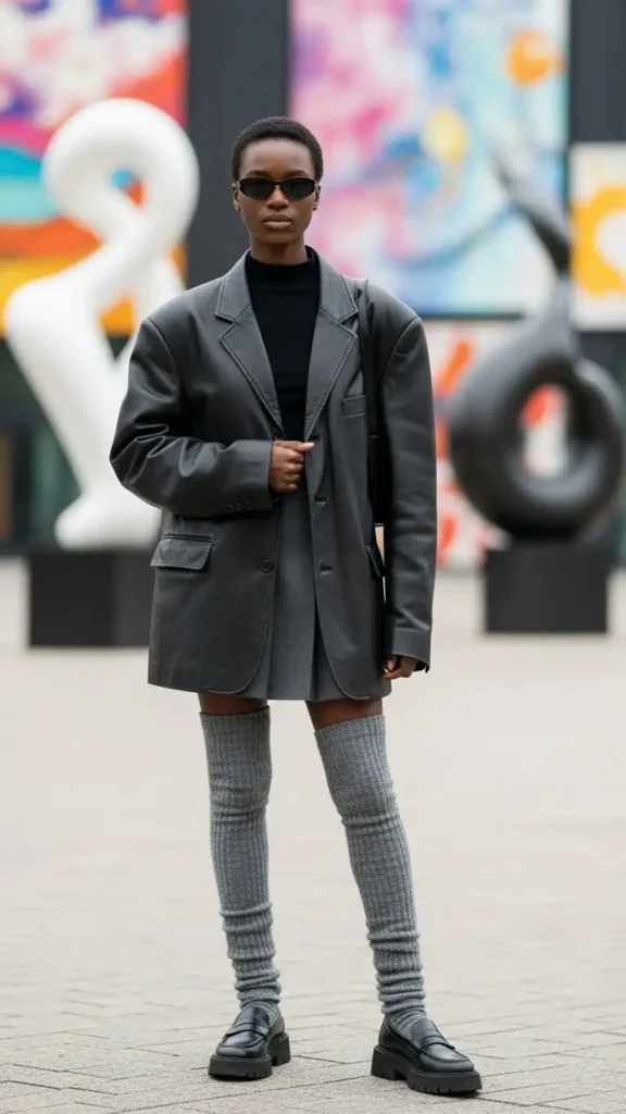 16+ Trendy Winter Outfits for Black Girls to Elevate Your Style 4 oversized-leather-blazer-mini-skirt