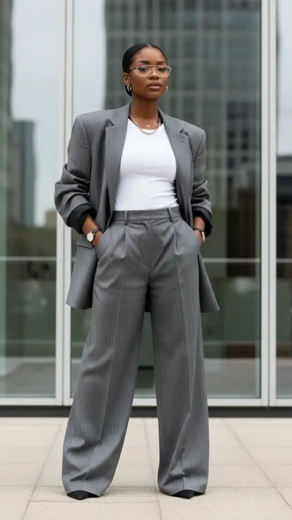 16+ Trendy Winter Outfits for Black Girls to Elevate Your Style 10 pinstripe-office-siren-ensemble