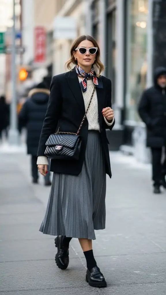 17 Trendy Winter Street Style Outfit Ideas for Women to Wear This Season 17 preppy-pleated-skirt