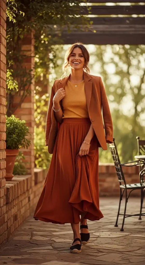 16 Fresh Spring Outfits That Keep You Stylish and Beautiful Daily 8 Rusty-Warm-Tones-for-Casual-Elegance