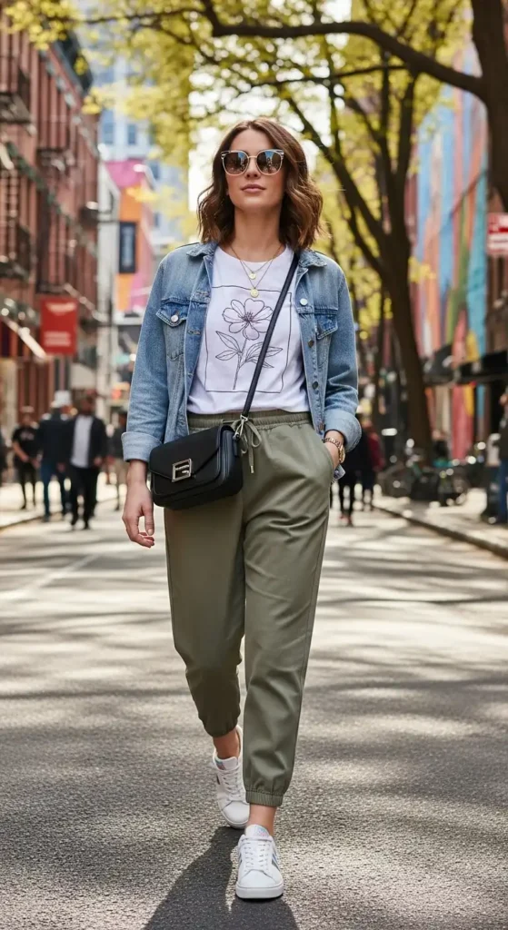 16 Fresh Spring Outfits That Keep You Stylish and Beautiful Daily 6 Street-Style-Ready-with-Joggers-and-a-Crossbody-Bag
