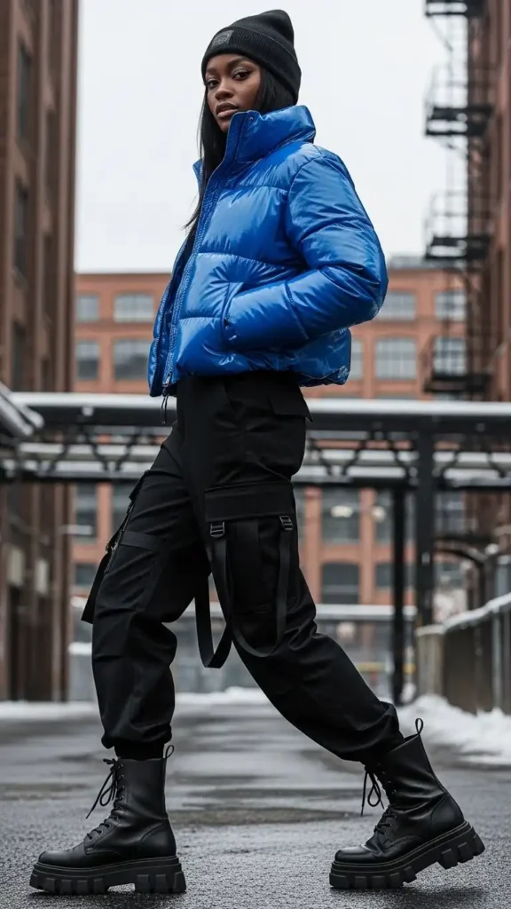 16+ Trendy Winter Outfits for Black Girls to Elevate Your Style 11 the-ultimate-puffer-cargo-combo