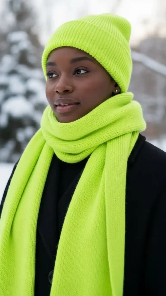16+ Trendy Winter Outfits for Black Girls to Elevate Your Style 16 vibrant-beanie-scarf-contrast.