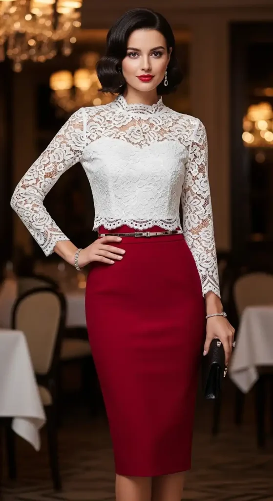 white-lace-top-with-pencil-skirt
