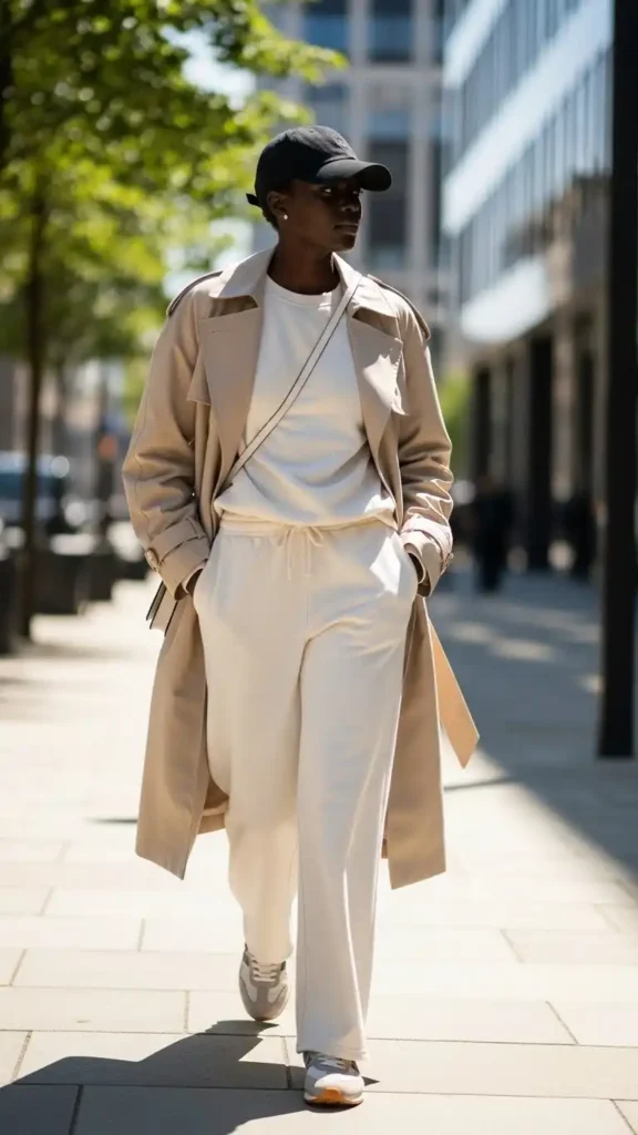 16+ Trendy Winter Outfits for Black Girls to Elevate Your Style 8 wide-leg-sweatpants-trench-coat