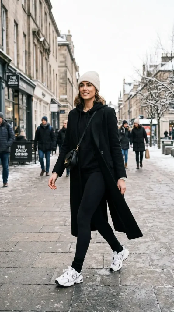 athleisure-chic-with-black-coat