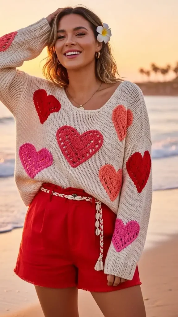 beachy-heart-sweater-with-red-shorts