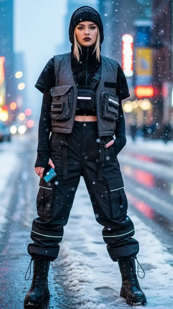 15 Cold Winter Outfits for Baddies to Plan a Chic Outfit 13 cargo-techwear