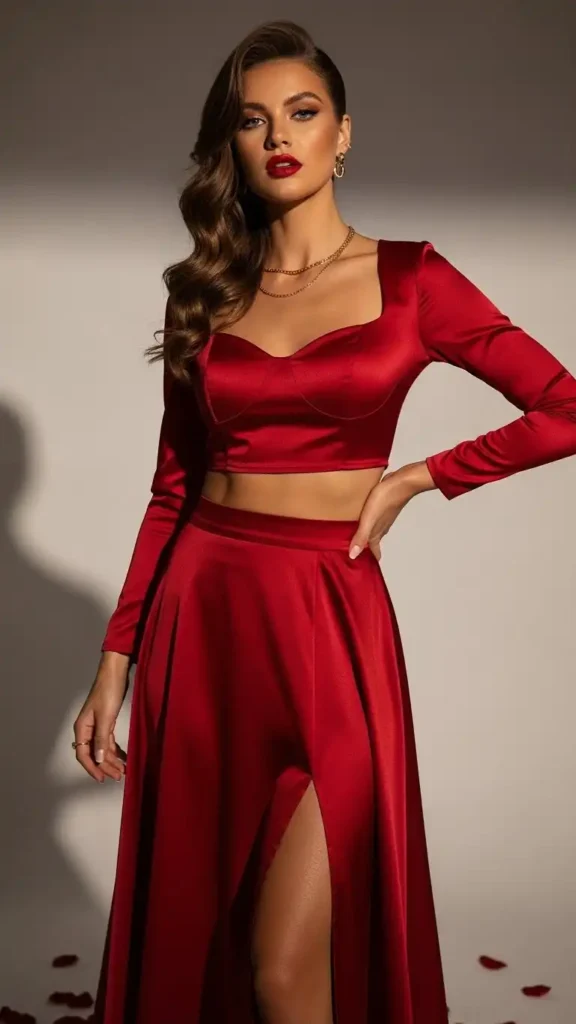 chic-two-piece-red-skirt-set