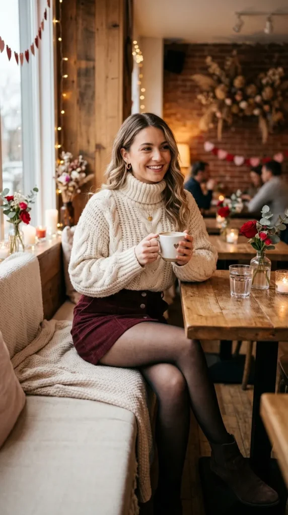 15 Romantic Valentine's Day Sweater Outfits for Cozy Style 9 chunky-knit-sweater-with-mini-skirt