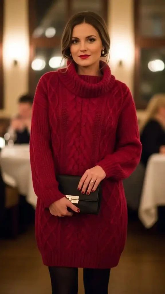 16+ Cute Valentine’s Date Night Outfits for Women to Try This Year 8 cozy-sweater-dress