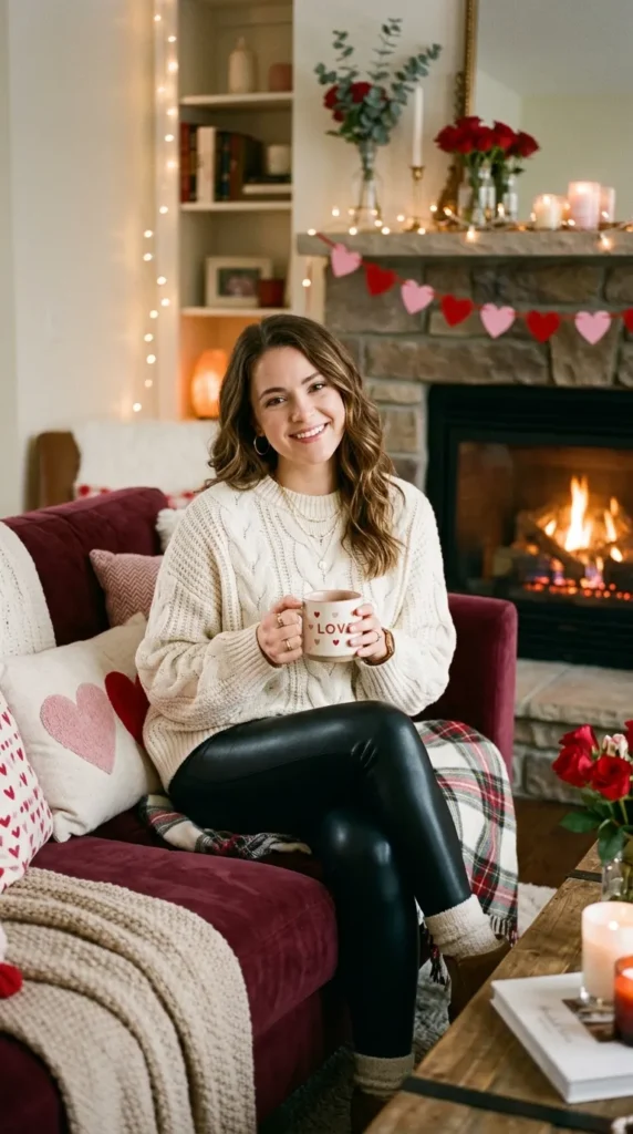 15 Romantic Valentine's Day Sweater Outfits for Cozy Style 3 cream-oversized-sweater-with-leather-leggings