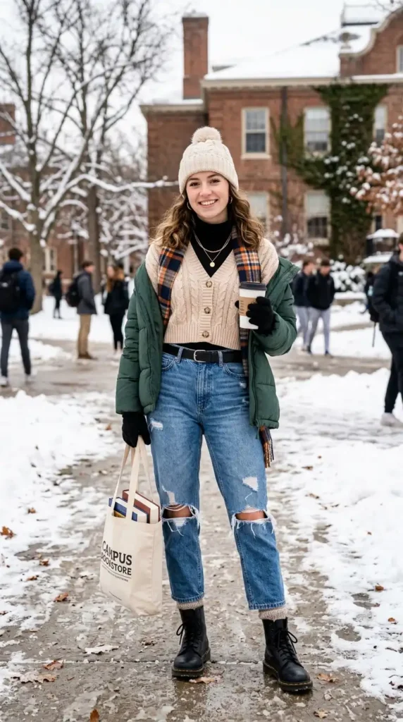 How to Style Winter Outfits for College Girls on a Budget 9 cropped-cardigan-with-distressed-denim