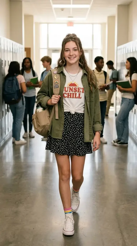 Top Fun and Trendy Outfit Ideas For School That Are Comfortable 4 cute-skater-skirt-with-t-shirt