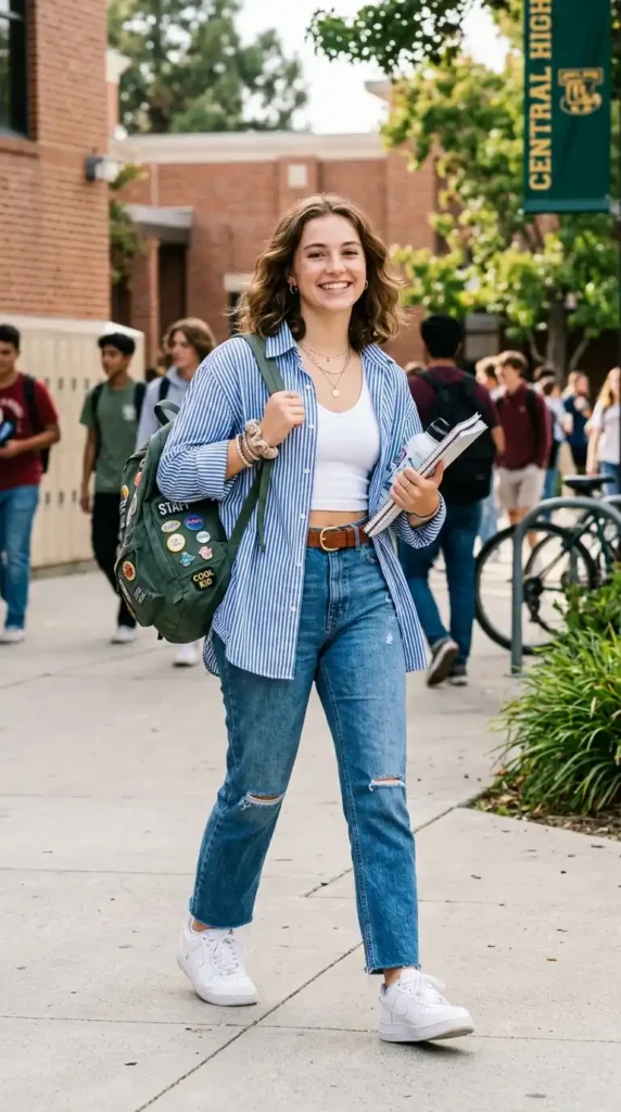 Top Fun and Trendy Outfit Ideas For School That Are Comfortable 13 denim-and-button-down-style