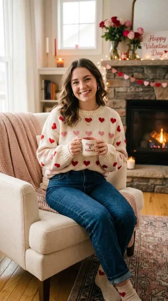 15 Romantic Valentine's Day Sweater Outfits for Cozy Style 6 heart-patterned-sweater-with-jeans