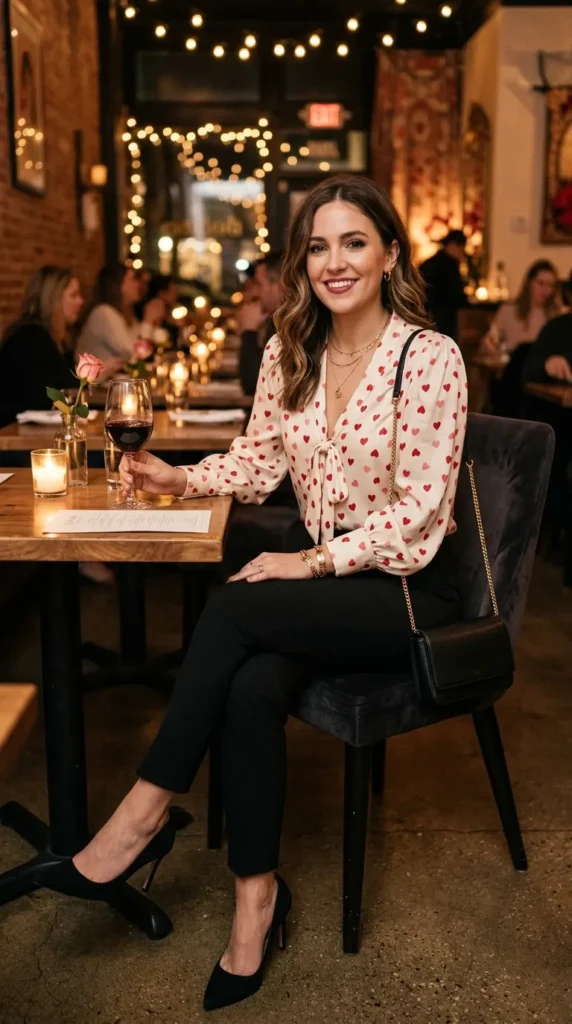 heart-print-blouse-with-slim-pants