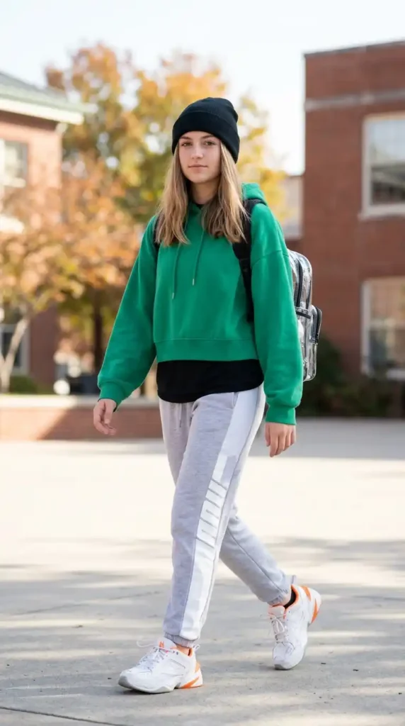 Top Fun and Trendy Outfit Ideas For School That Are Comfortable 14 joggers-and-hoodie-style