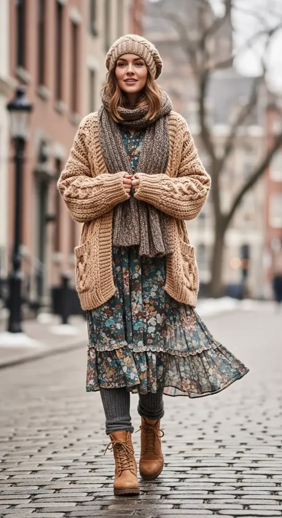 layered-dresses-with-chunky-cardigans