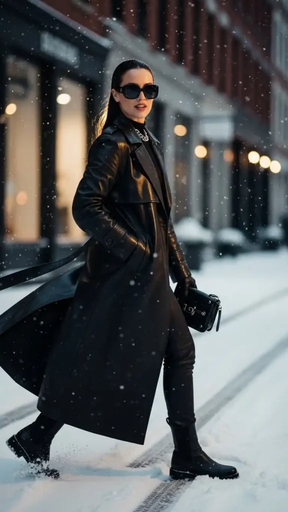 15 Cold Winter Outfits for Baddies to Plan a Chic Outfit 9 leather-trench-moment