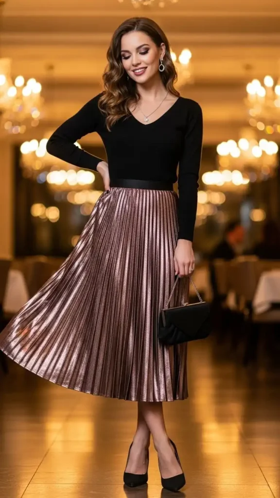 metallic-pleated-skirt-with-top