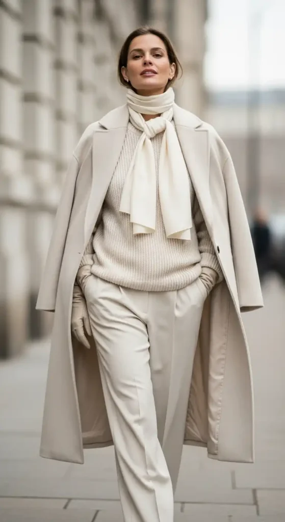 16 Winter Outfit Ideas With Long Coats To Elevate Your Look 3 monochromatic-cream-layers