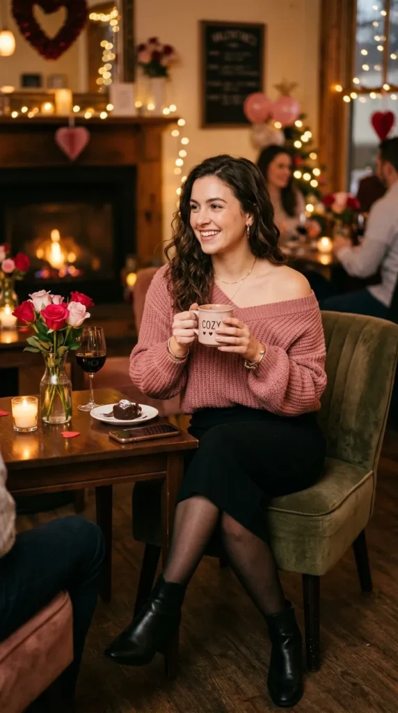 15 Romantic Valentine's Day Sweater Outfits for Cozy Style 8 off-shoulder-sweater-with-pencil-skirt
