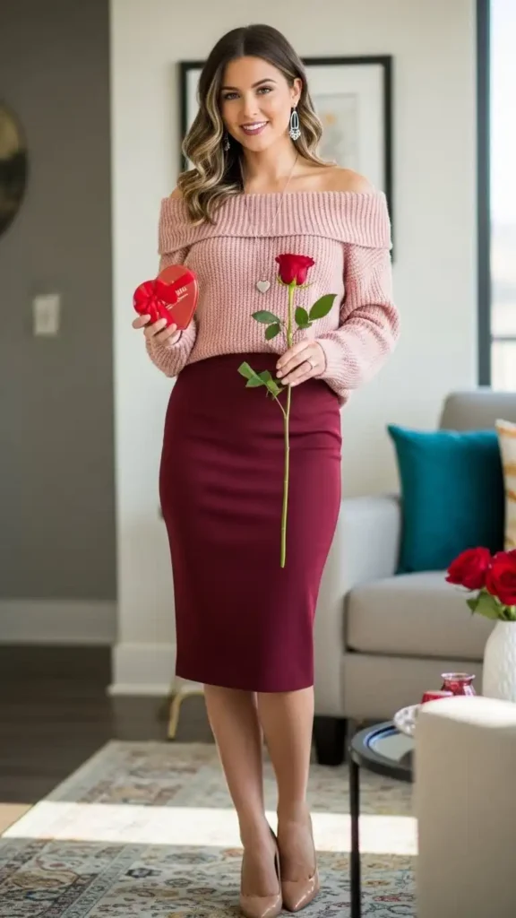 off-shoulder-sweater-with-pencil-skirt