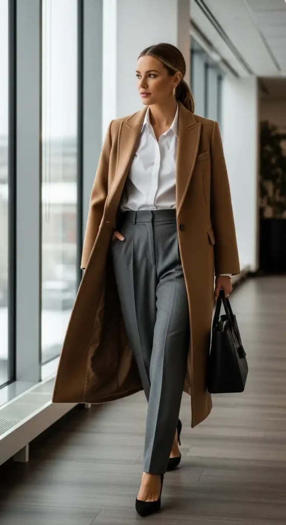 16 Winter Outfit Ideas With Long Coats To Elevate Your Look 7 office-elegance-with-tailored-trousers