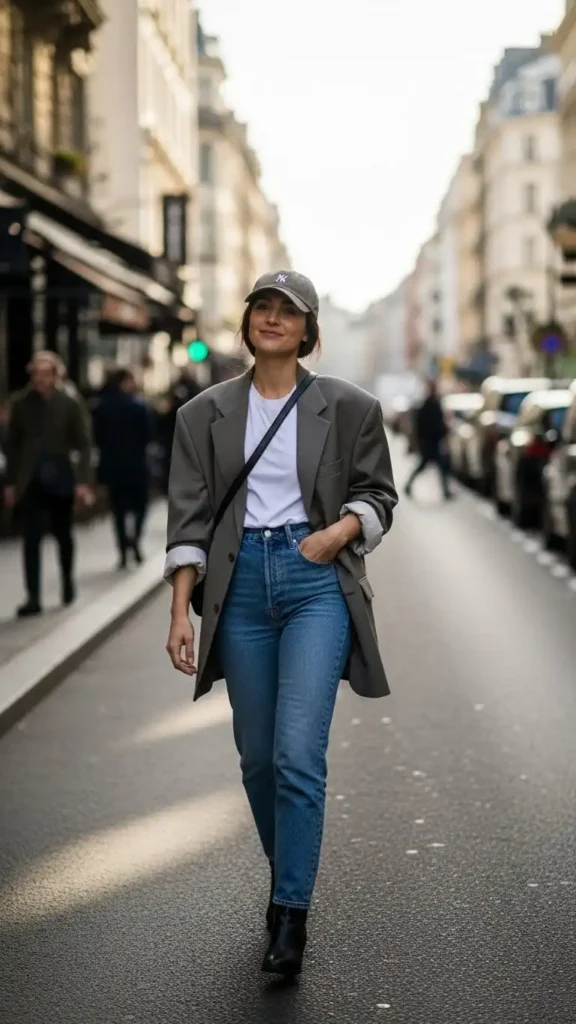oversized-blazer-with-baseball-cap