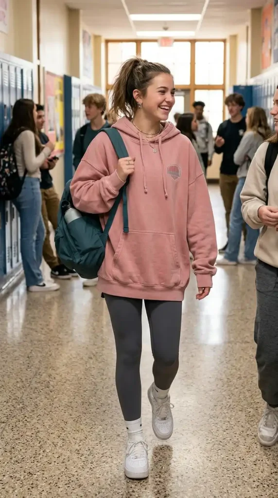 Top Fun and Trendy Outfit Ideas For School That Are Comfortable 2 oversized-hoodie-with-leggings