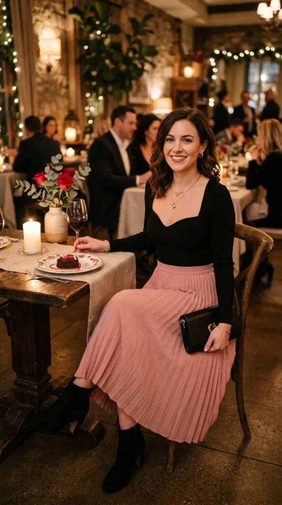pink-pleated-skirt-fitted-top