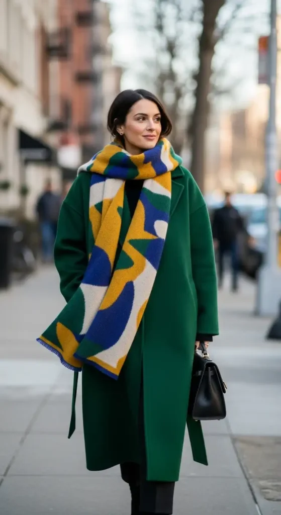 16 Winter Outfit Ideas With Long Coats To Elevate Your Look 11 scarf-coat-statement