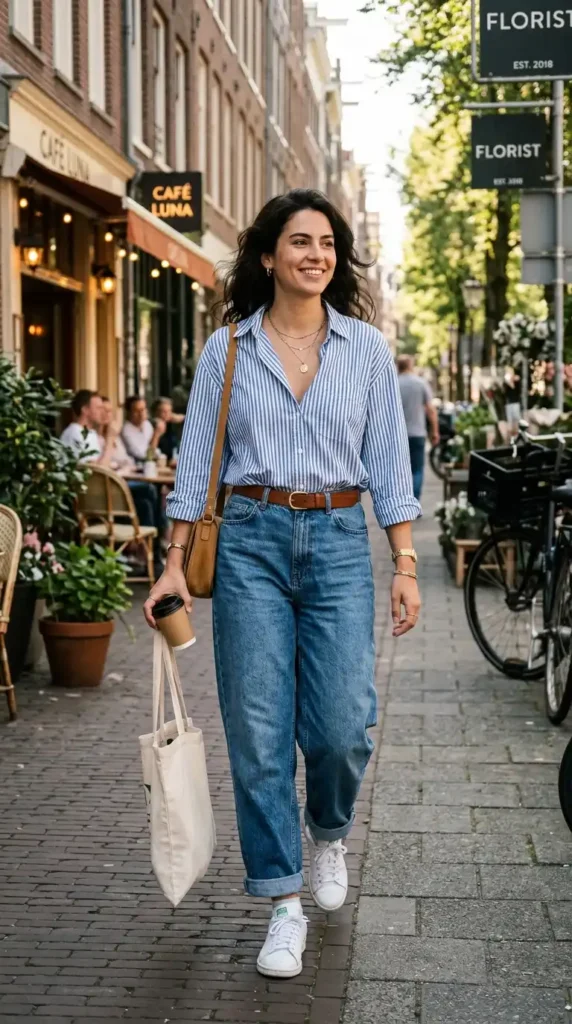 striped-button-down-and-baggy-jeans