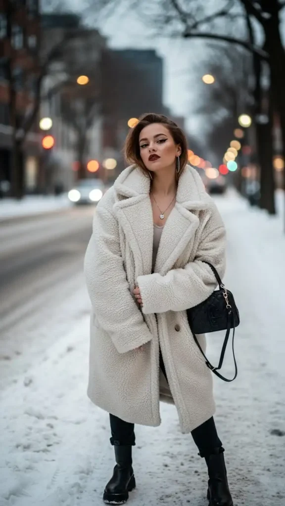 15 Cold Winter Outfits for Baddies to Plan a Chic Outfit 11 teddy-coat-luxe