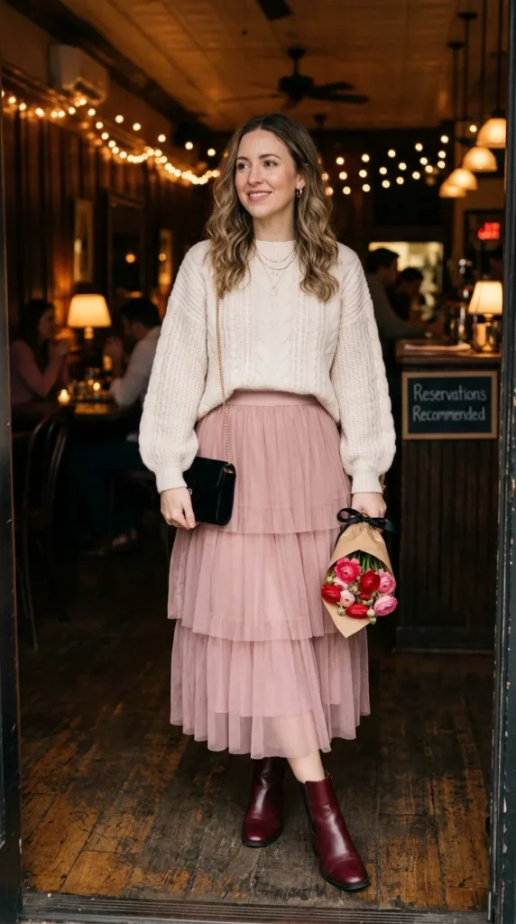 17 Cute Valentine’s Date Night Outfits for Women to Try This Year 18 tulle-skirt-and-sweater